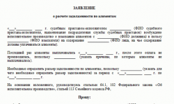 Образец заявления о расчете задолженности по алиментам